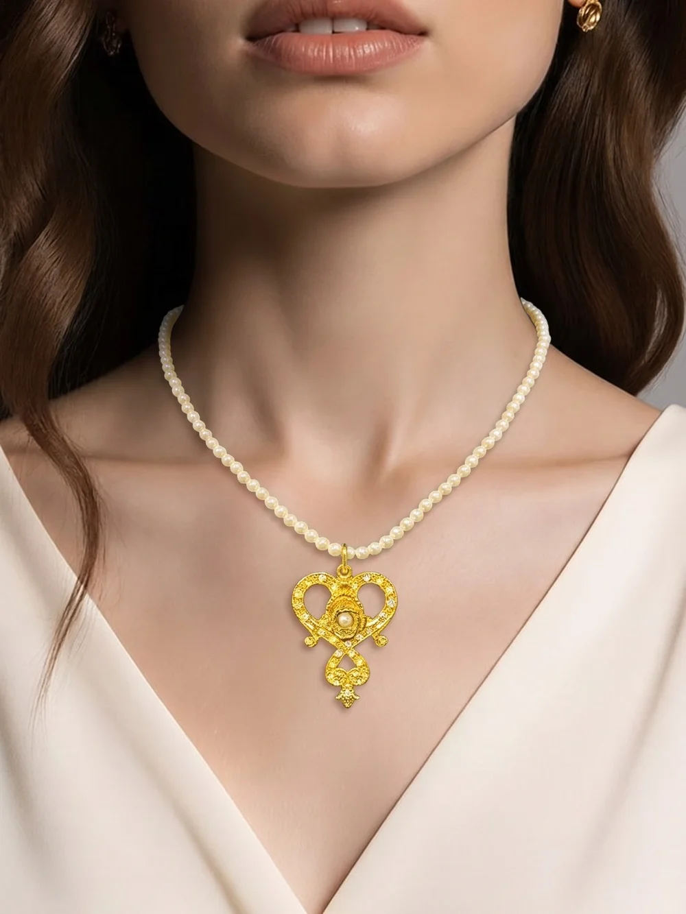 Elegant Pearl Necklace with Gold Heart Pendant - Women Jewelry☑️